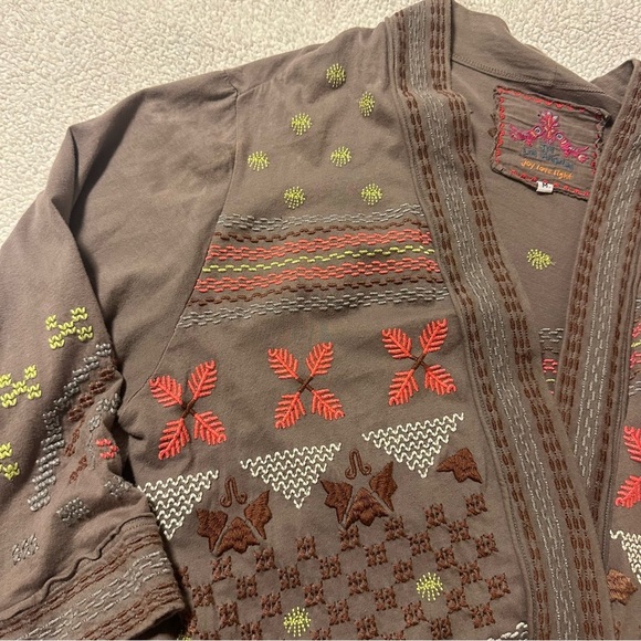 Johnny Was Bohemian Brown Embroidered Open Front Draped Cardigan - Picture 8 of 10